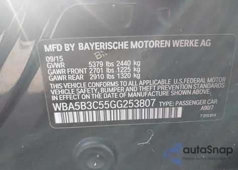 2016 BMW 535I xDrive from USA, damaged, VIN WBA5B3C55GG253807